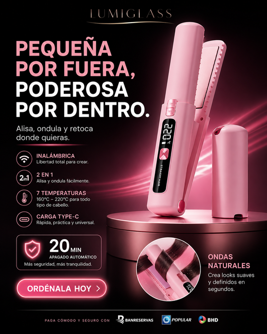 Plancha 2 en 1 Recargable y Portátil | Cabello Arreglado Incluso Cuando Vas de Prisa