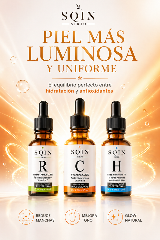 Kit Renovador Facial Sqin LumiGlass | 3 Sérums de Alta Concentración 30ml